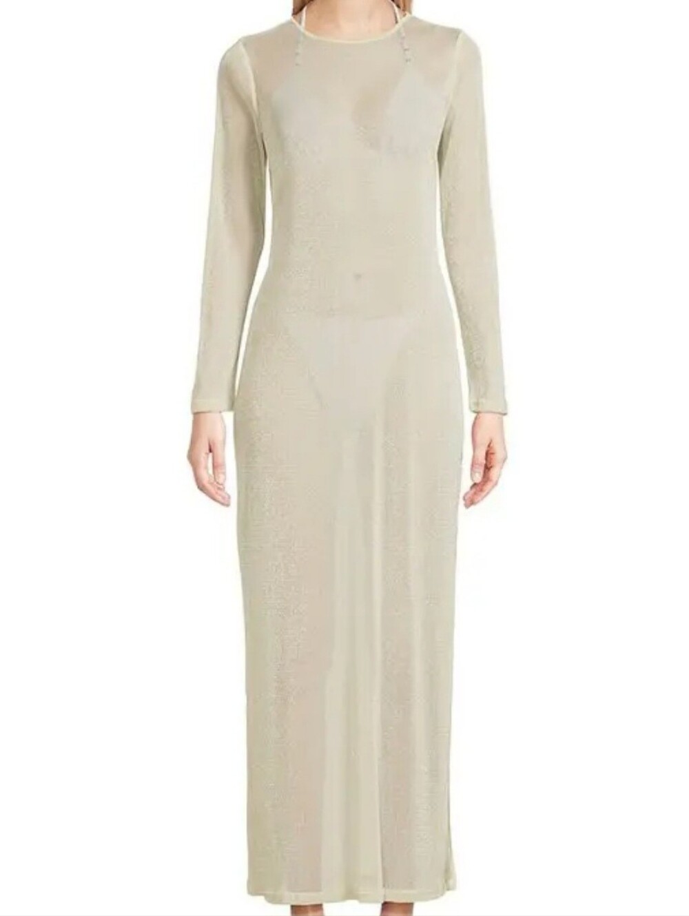 Long Sleeve Mesh Maxi Coverup in Cream